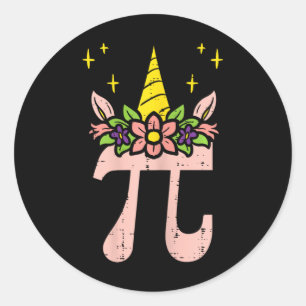 Pi Day Symbol Unicorn Head Cute 314 Math Pun Geek Runt Klistermärke