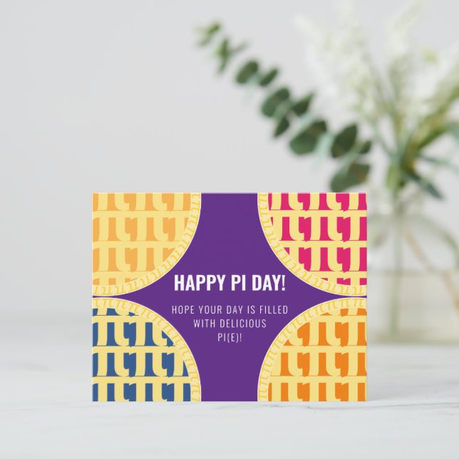 Pi Day-vykort "Lycklig Pi Day" Delicious Pi Lila Vykort (Stående Fram)