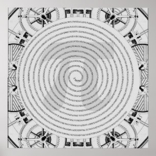 Pi i Spiral till 2 210 siffror i Grått Poster