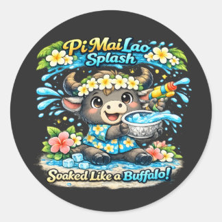 Pi Mai Lao Splash Soaked Like a Buffalo Funny Shir Runt Klistermärke