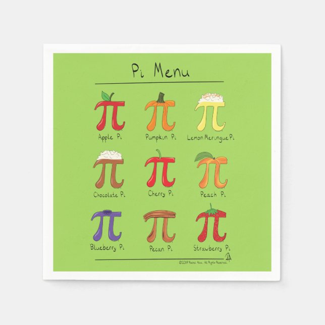 Pi Menu Cute Math Pi Day Party Napkins Pappersservett (Framsidan)