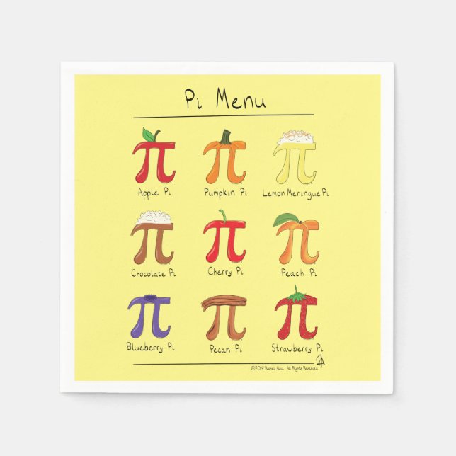 Pi Menu Cute Math Pi Day Party Napkins Pappersservett (Framsidan)