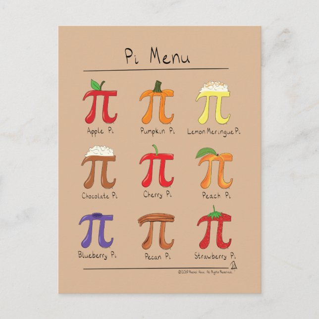Pi Menu Cute Math Pi Day-vykort Vykort (Framsida)