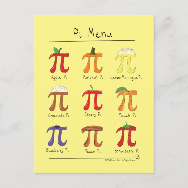 Pi Menu Cute Math Pi Day-vykort Vykort (Framsida)