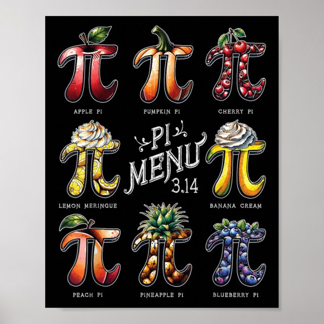 Pi Meny Pi Dag 3.14 Rolig Frukt Paj Meny Lärare  Poster (Framsidan)