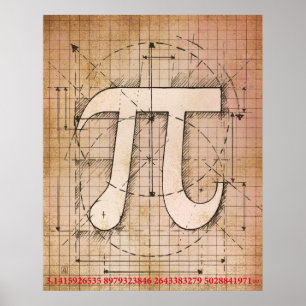 Pi Number Teckning Poster