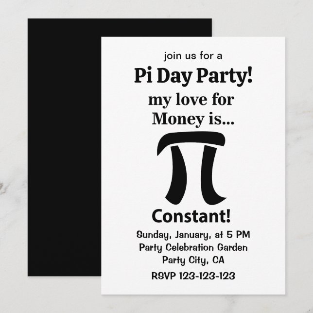 Pi Symbol Funny My Kärlek for Money är Pi Symbol Inbjudningar (Fram/baksida)