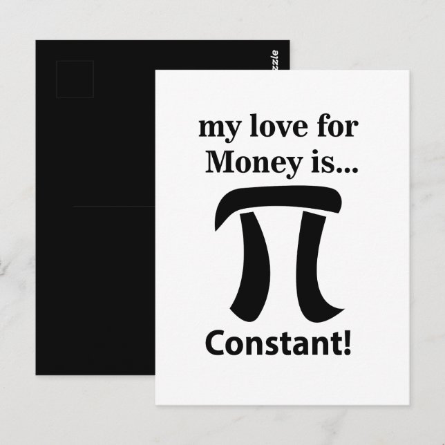 Pi Symbol Funny My Kärlek for Money är Pi Symbol Vykort (Fram/baksida)