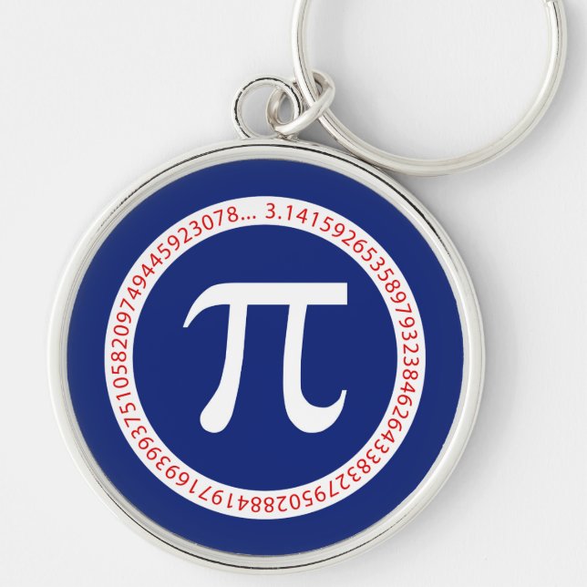 Pi-symbol i cirkel på marinblått rund silverfärgad nyckelring (Framsidan)
