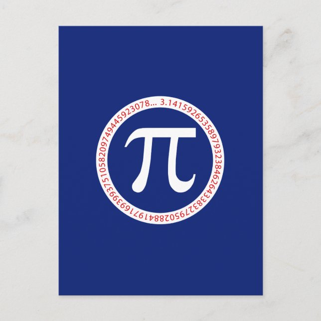 Pi-symbol i cirkel på marinblått vykort (Framsida)