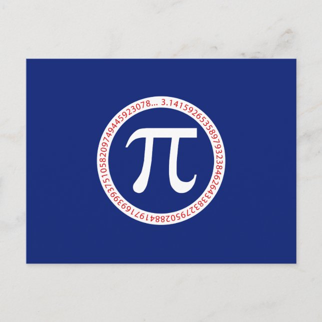Pi-symbol i cirkel på marinblått vykort (Framsida)