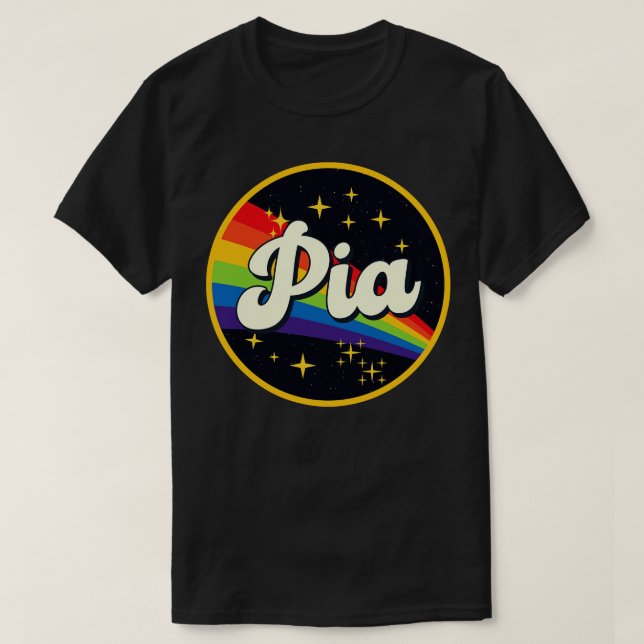 Pia Rainbow in Space Vintage Stil T Shirt (Design framsida)