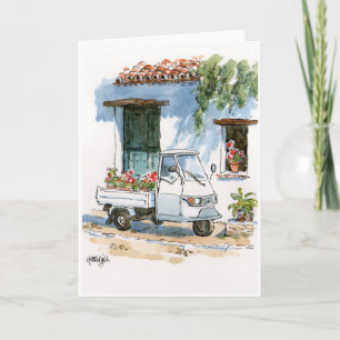 Piaggio och pelargoner - hälsningkort kort
