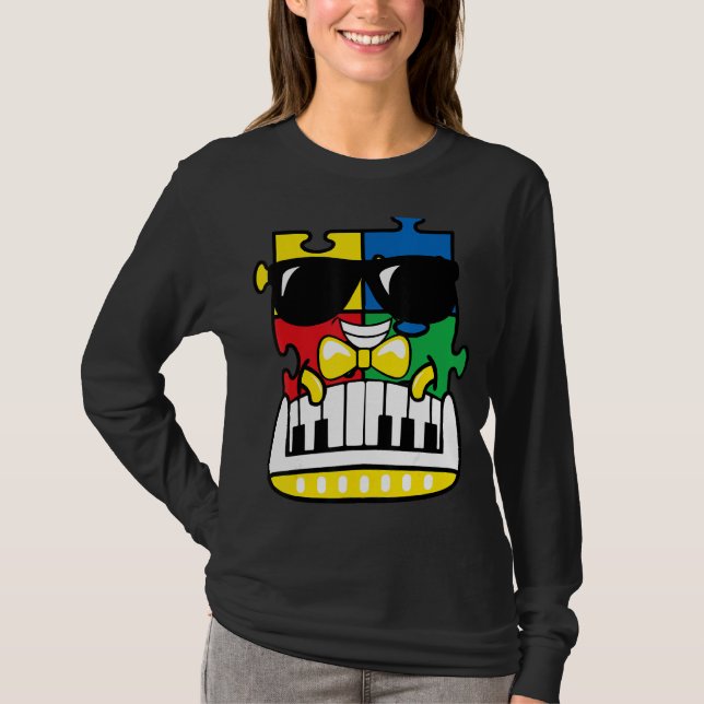 Pianist Autism Awareness Cute Piano Puzzle Biet B T Shirt (Framsida)