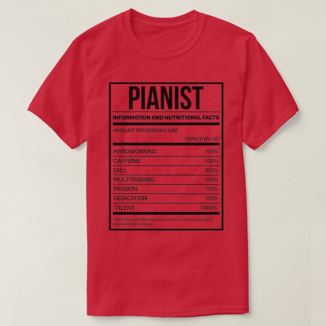 Pianist Funny Piano Nutrition Label (2)  T Shirt (Design framsida)