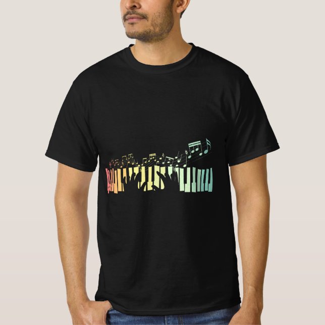 Pianist Gift Idea Keyboards Music Notes Piano  T Shirt (Framsida)