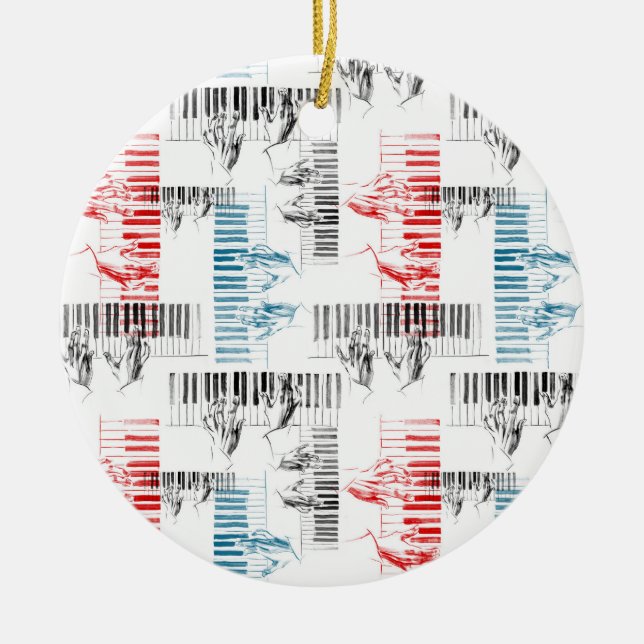 Pianist händer mönster julgransprydnad keramik (Framsidan)