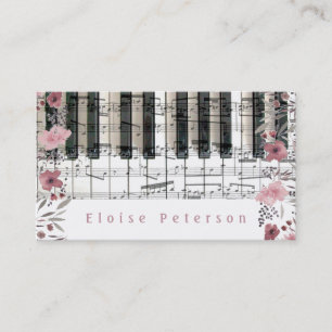 Pianist nycklar och rosa vattenfärgblommor visitkort