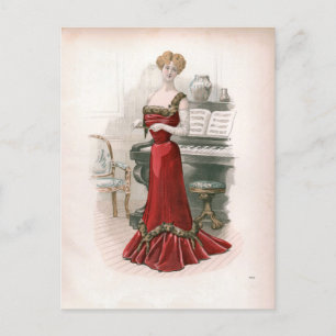 Pianist Vintage Edwardian Mode Illustration Vykort