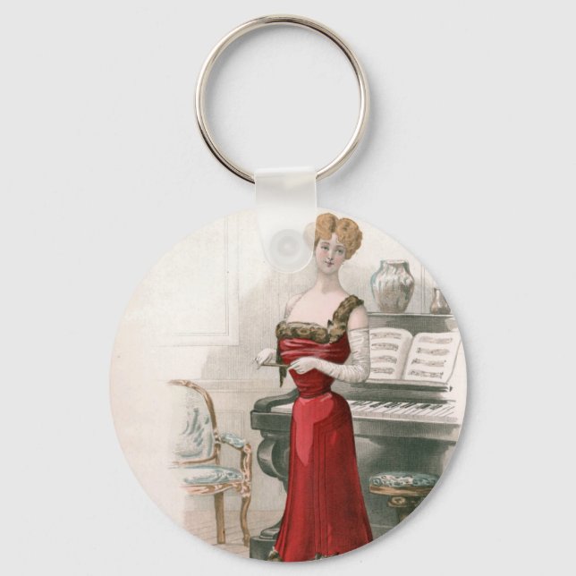 Pianist Vintage Edwardian Modeillustration    Nyckelring (Framsida)