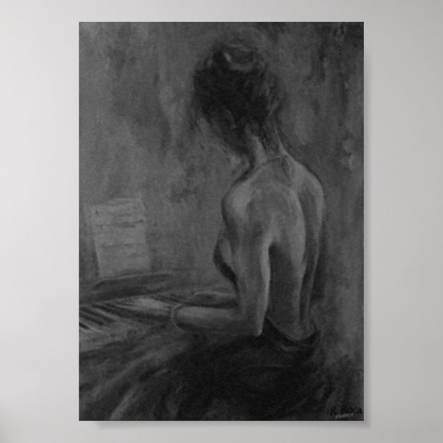 Pianista Mujer Original charcoilAtwork Impressione Poster (Framsidan)