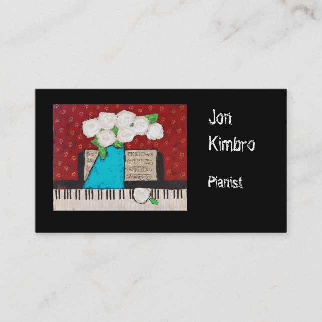 pianistvisitkort med blommor och tangentbord visitkort (Framsida)
