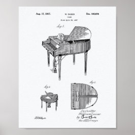 Piano 1937 Patent Art White Papper Poster