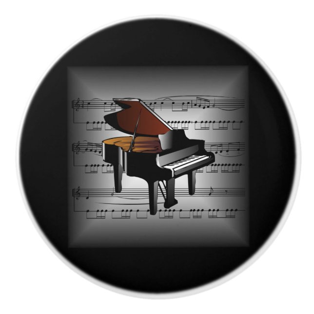 Piano ~ 3-D Lakan Music Pillow ~ Grått Black BG ~ Knopp (Framsidan)