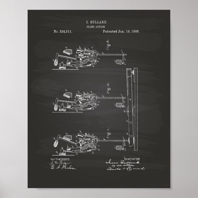 Piano Action 1886 Patent Art Chalkboard Poster (Framsidan)