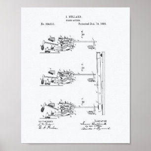 Piano Action 1886 Patent Art White Papper Poster