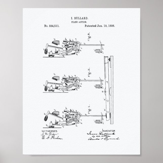 Piano Action 1886 Patent Art White Papper Poster (Framsidan)