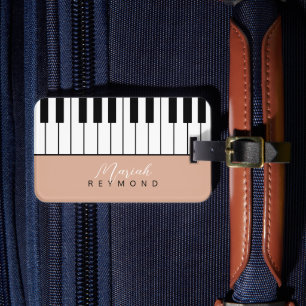 Piano All-over Dusty Ro Luggage Tag med Namn Bagagebricka
