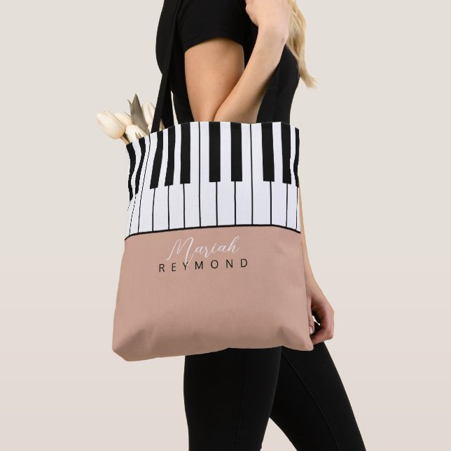 Piano All-over Dusty Ro Tote Bag med Namn Tygkasse (Närbild)