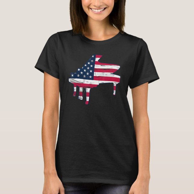 Piano American Flag Piano Playing - Piano Lover Pi T Shirt (Framsida)