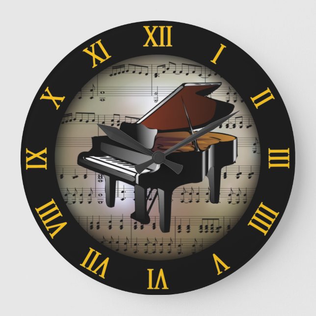Piano ~ Bakgrund "Musical Planet" *~ Stor Klocka (Framsida)