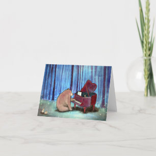 Piano Bear Musical Blank Notecard Original Art Kort