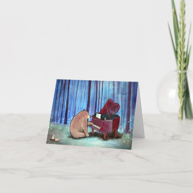Piano Bear Musical Blank Notecard Original Art Kort (Framsida)