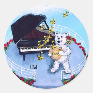 Piano Bears Sticker Runt Klistermärke