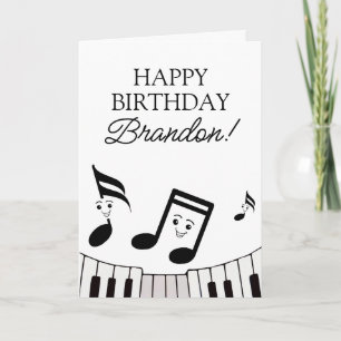 Piano Birthday i Musik noter, svart och vitt Kort