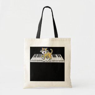 Piano Cat Kitten Pianist Tangentbord Player Tygkasse