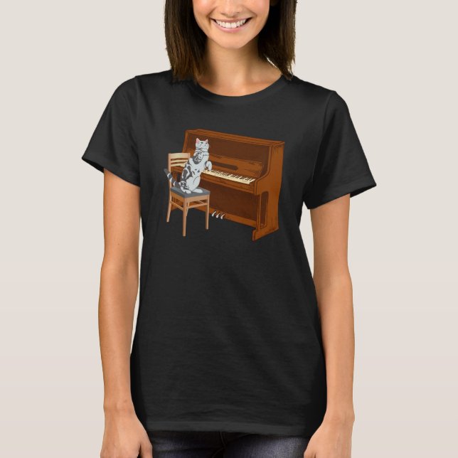 Piano Cat Piano Keyboard Meowsicians T Shirt (Framsida)