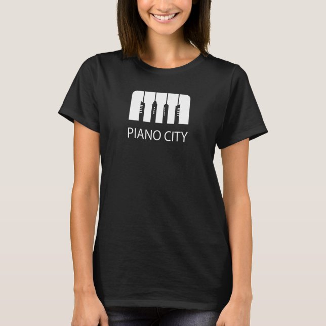 Piano City Keyboard Pianist Musician Piano Buildin T Shirt (Framsida)