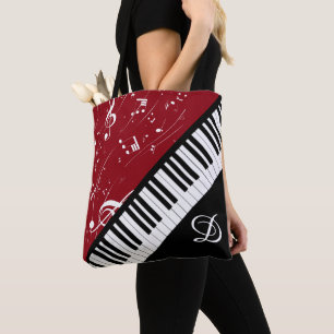 Piano Clarinet Music Script Monogram Black Red Tygkasse