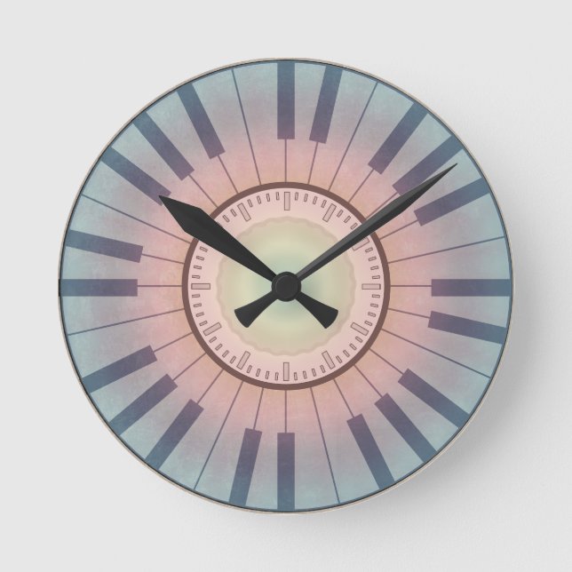 Piano Clock in Pastel Färg Rund Klocka (Framsida)