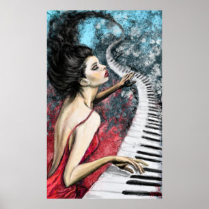 Piano Dam Feeling Music Poster Skriv ut - måla