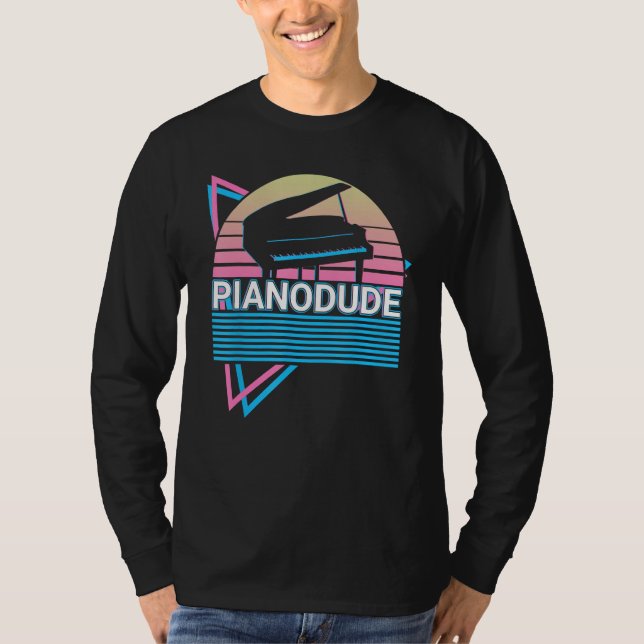 Piano Dude Keyboard Piano Retro T Shirt (Framsida)