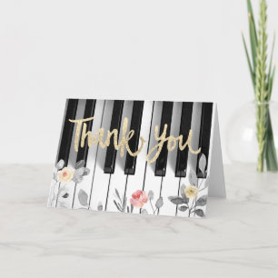 Piano faux guld foil och rosor tack kort
