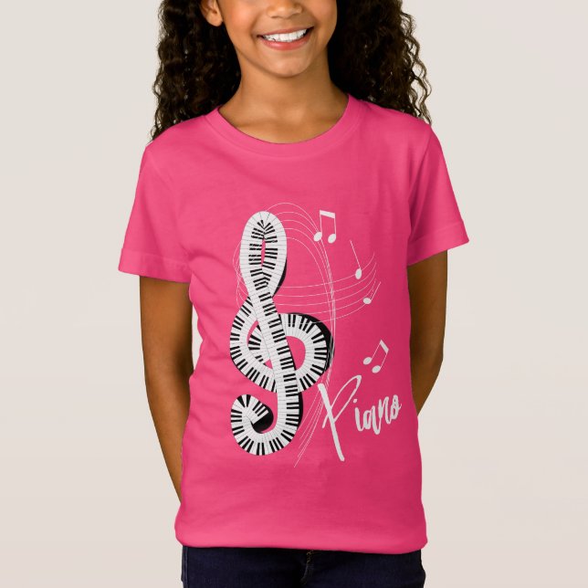 Piano för musik noter för tangentbordTrebleklav T-shirt (Framsida)