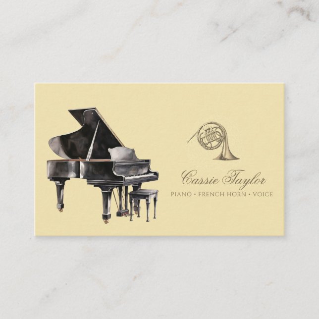 Piano Fransk Horn Musician Music Teacher Visitkort (Framsida)