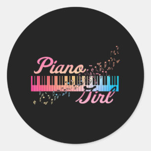 Piano Girl Colorful Tangentbord Musik noter Cute Runt Klistermärke
